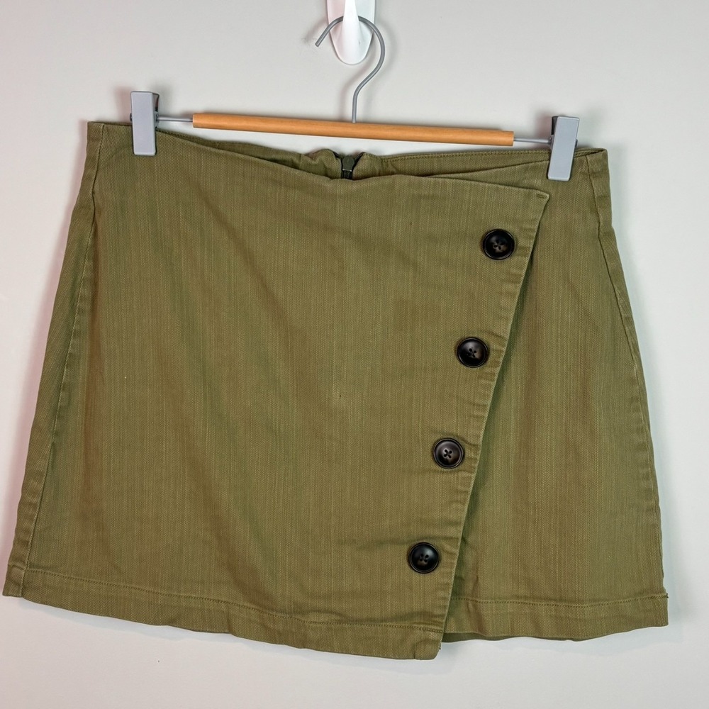 Harper Heritage Womens Asymmetric Wrap Button Detail Sage Green Mini Skirt LG